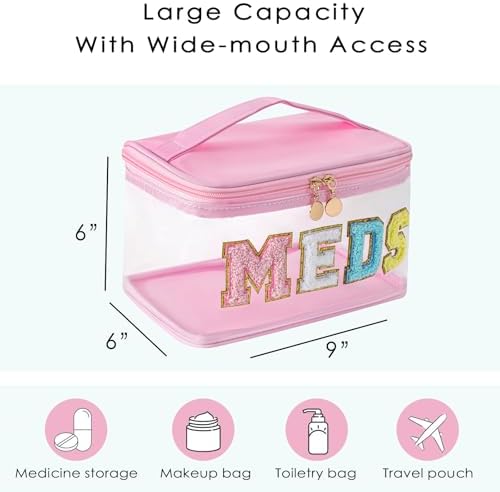 uekeboag Chenille Letter MEDS Clear Medicine Makeup Bag(02Light Pink) - Image 2