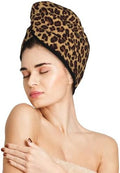 Leopard Hair Towel Wrap Microfiber Fast Drying Hair Turban with Buttons for Women Men Drying Curly, Long & Thick Hair by DecorateYourLife