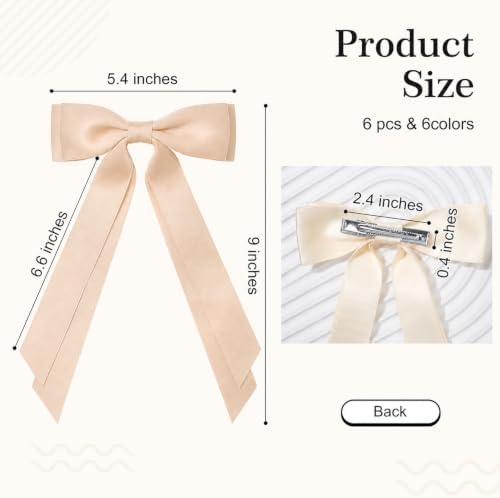 6PCS Brown Tone Hair Bows, Large Ribbon Bow Hair Clips for Girls Women Cute Ponytail Holder Accessories for Toddlers Kids Teens - Image 4