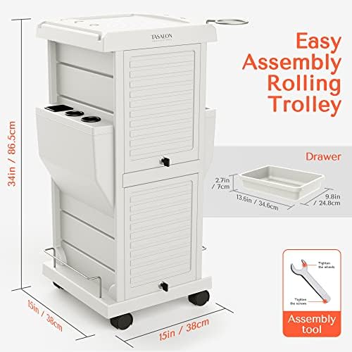 TASALON Lockable 6-Tray Salon Rolling Cart with 2 Holders, White - Image 5