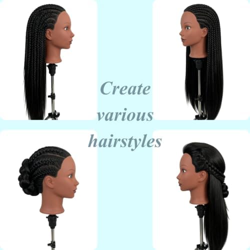 Braiding Mannequin Head with Hair, Black Mannequin Head for Hair Styling - Image 2