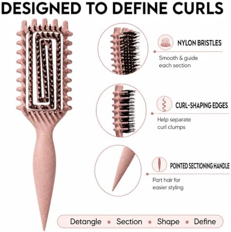 Curly Hair Brush Candybrush Curl Defining Brush for Detangling Shaping and Defining Curls for Women, Men, Wet & Dry Hair (Matte Pink) - Image 2