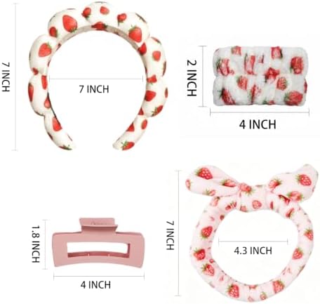 7 Pcs Spa Set, Facial Headband and Wristband Set, Skincare Accessories, College Style Girl Gift, Hair Accessories for Women and Girls（Pink Strawberry） - Image 5