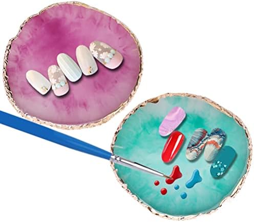 2 Pcs Resin Nail Art Palette Set, Gold Edge, Purple & Green - Image 2