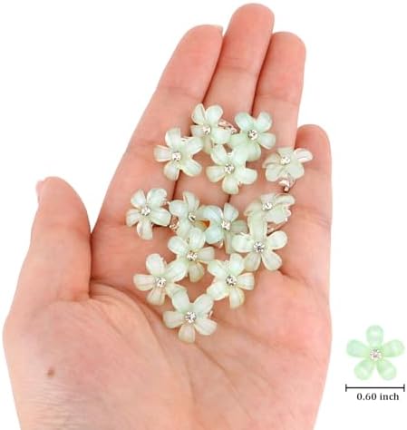 YISSION Mini Green Flower Hair Accessories with Rhinestone Cute Hair Pins, Wedding Bridal Decorative Barrettes for Girls Women - Image 6