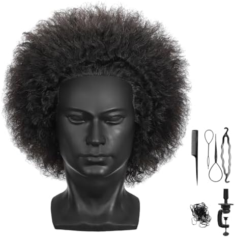 10'' Training Head with 100% Human Hair Mannequin Head Cosmetology Afro Hair Manikin Head for Practice Styling Braiding by BLTYXT