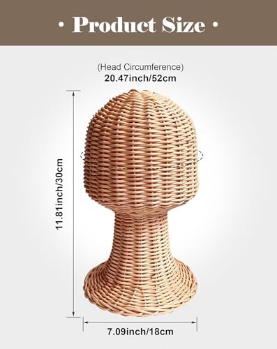 CHADWICK 20.47-Inch Rattan Mannequin Head Stand for Wigs and Hats - Image 3
