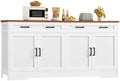 usikey 63" Buffet Cabinet with Storage, Sideboard Cabinet with 2 Adjustable Shelves and 4 Doors, Modern Farmhouse Coffee Bar Cabinet for Kitchen, Living Room, White by USIKEY
