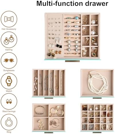 Frebeauty Jewelry Box for Women,Clear Lid Jewelry Organizer with 5 Drawers - Image 4