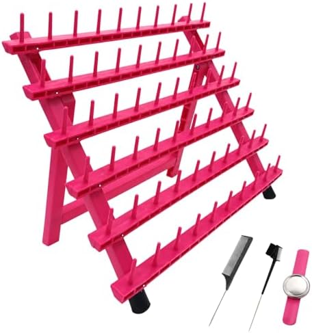60-Peg Braiding Hair Rack, Foldable Hair Extension Holder with Tools, Rose Red by LightMay