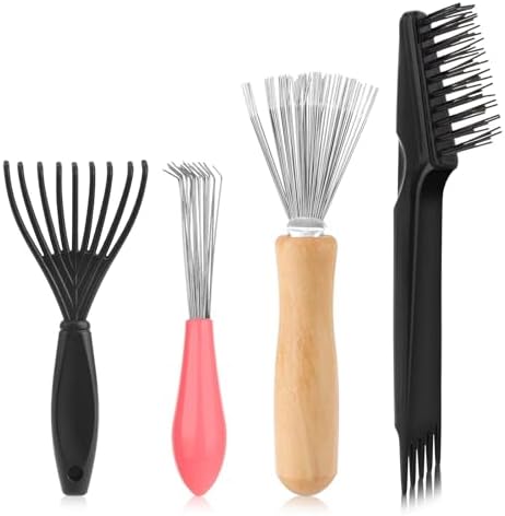 Hairbrush Cleaner Tool Set, 4 PCS Hair Brush Cleaner Rake Comb Cleaning Brush Mini Comb Cleaner Hairstylist Essentials Embedded Tool for Home and Salon Use Removing Hair Dust (4 Style) by Mozeat+Lens