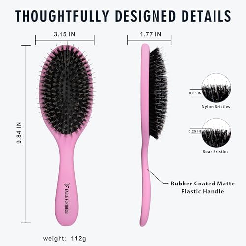 EAGLE FORTRESS Boar Bristle Hair Brush for Fine Hair & Extensions, Purple - Image 4