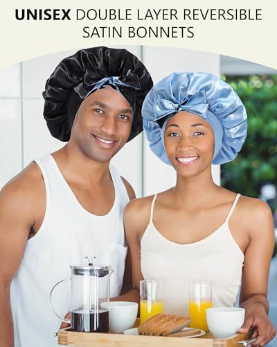 AWAYTR Double Layer Satin Bonnet for Women, Reversible Sleep Hair Wrap - Image 2