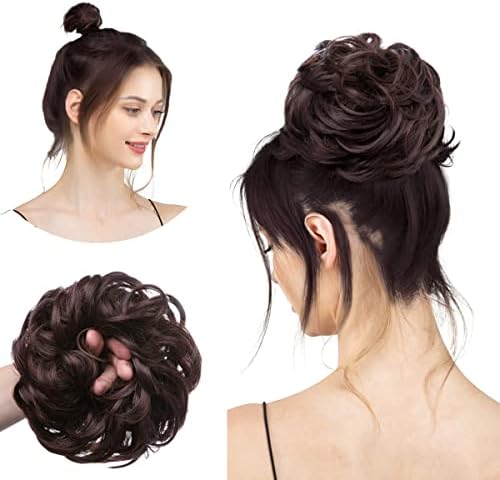 CJL HAIR Large Messy Bun Hair Piece Wavy Curly Scrunchies Synthetic Chignon Ponytail Hair Extensions Thick Updo Hairpieces for Women Chocolate Brown by CJLHAIR