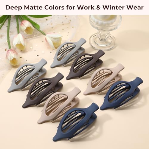 8 Pack Dark Neutral Flat Hair Clips – Matte French Claw Clips in Deep Brown, Navy, and Grey, Non-Slip Large Barrettes for Women, Minimalist Hair Accessories for Work or Daily Wear - Image 5