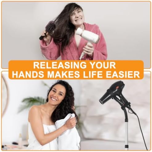 Erytlly Hair Dryer Stand Hands Free 360-Degree Rotating Adjustable Height Metal Hair Dryer Holder Blow Dryer Holder About for 0.5kg Hair Dryer in Bathroom, Vanity, Makeup Room Basic - Image 2