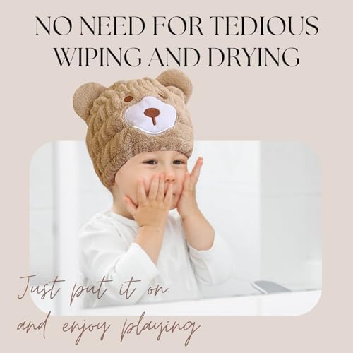 Microfiber Hair Towel Wrap for Kids, Brown Bear Toddler Quick Dry Cap - Image 5
