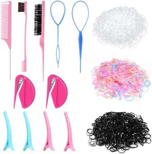 Colorful Mini Rubber Bands with Topsy Tail Styling Tools - Elastic Hair Ties, Hair Cutter, and Hair Accessories for Baby Girls and Women by BESARME