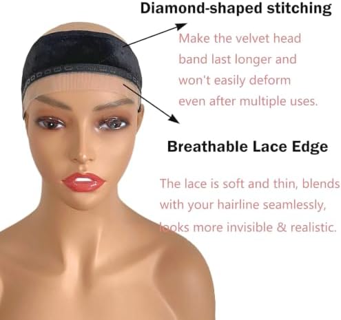 Lace Wig Grip Band with Ear Cut Out for Women Adjustable Velvet WigGrip Band for Glueless Wig, Wig Band with Non-Slip Silicone Strip Natural Lace Edge (Black) - Image 3