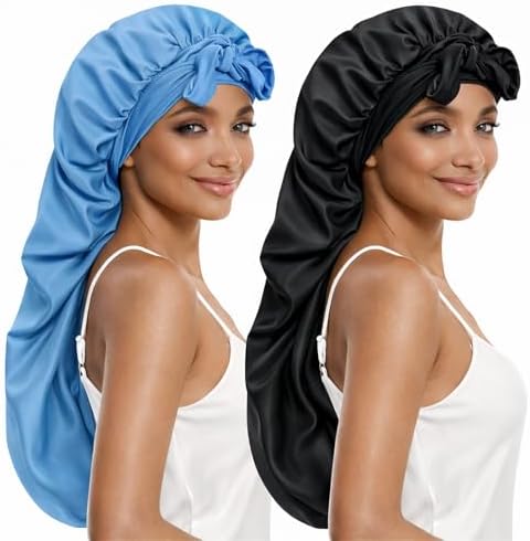 DEMAZALO Silk Long Bonnet for Braids & Curly Hair, Silk Satin Bonnet for Sleeping, Extra Large Bonnets for Women Braid by Demazalodirect