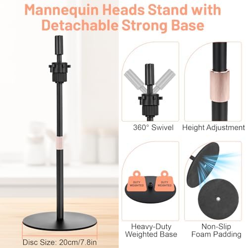 Beauty Star Heavy Duty Mannequin Head Stand, 20 Inch Adjustable Height - Image 2