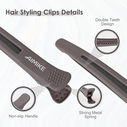 AIMIKE 12pcs No Crease Duck Billed Hair Clips with Silicone Band for Hair Styling, Rollers, Salon Sectioning & Cutting, Neutral - Image 4