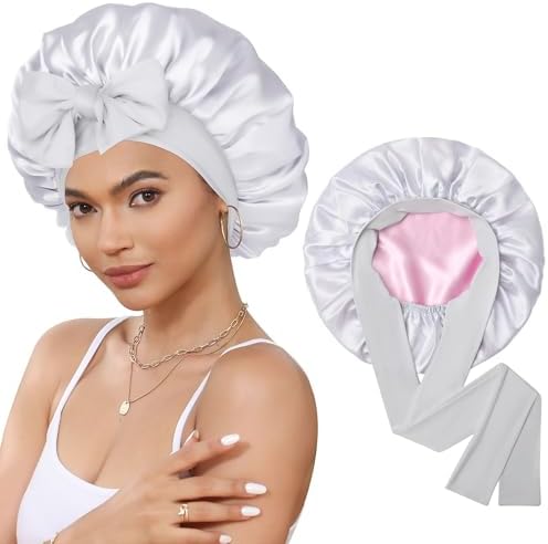 CHLINS Double Layer Satin Bonnet for Sleeping, Hair Bonnet for Curly Hair by CHLINS