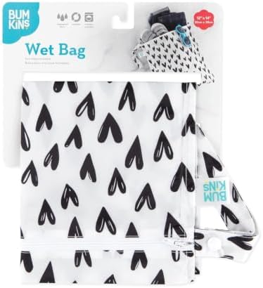 Bumkins Waterproof Wet Bag for Baby, Travel, Swim Suit, Cloth Diapers, Pump Parts, Pool, Beach, Gym Clothes, Toiletry, Hook to Stroller, Daycare, Zipper Reusable Wetdry Packing Pouch, Black Hearts - Image 6