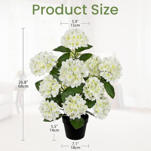2.2FT White Hydrangea Artificial Flowers Tree 2 Pack Faux Hydrangea Potted - Image 2