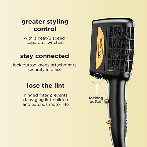 INFINITIPRO BY CONAIR 3-in-1 Styling Hair Dryer, 1875W Hair Dryer and 3 Attachments (Pack of 3) - Image 4