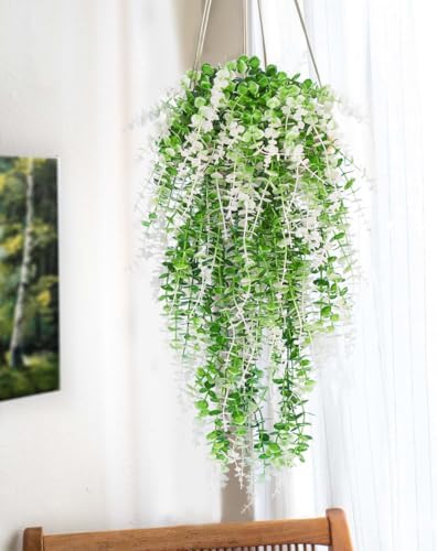 RECUTMS Fake Monkey Plants Hanging Eucalyptus Vine Faux White Hanging Plant - Image 5