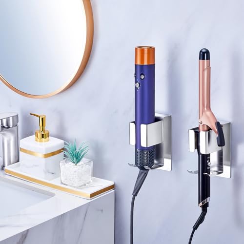 Hair Straightener Holder Wall Mounted Blow Dryer Holder, Blow Dryer and Curling Iron Holder, Hair Dryer and Straightener Holder, Bathroom Hair Tools Organizer and Storage (Silver, 1Pc) - Image 4