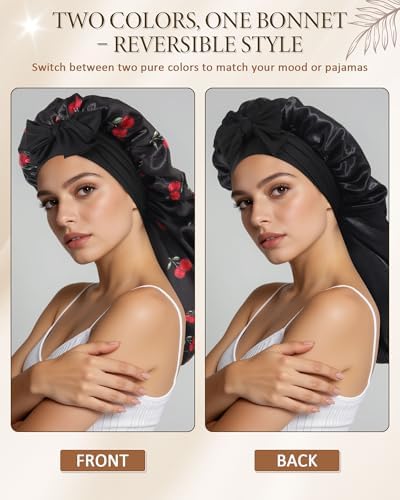 AWAYTR Long Satin Bonnet for Sleeping, Women Two-Tone Reversible Sleep Cap - Image 4