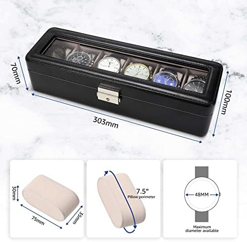 Watch-Box Organizer for Men and Women: Watch-Case Holder 6-Slot Watch Box Pu-Leather Watch-Display with Glass Window and Lock Black - Image 4