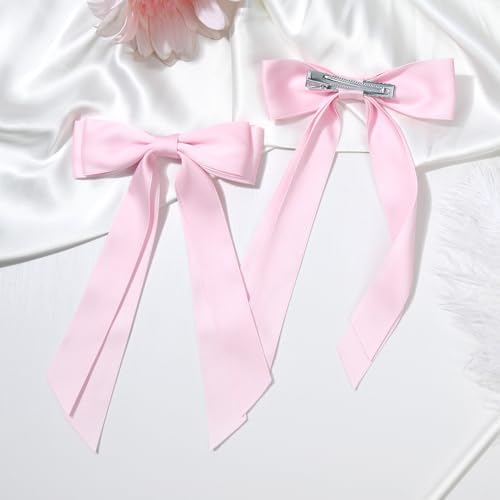 6PCS Pink Hair Bows, Large Ribbon Bow Hair Clips for Girls Women Cute Ponytail Holder Accessories for Toddlers Kids Teens - Image 7