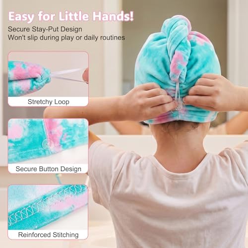 Basumee Microfiber Hair Towel Wrap for Kids Girls, Ultra Absorbent, 2 Pack - Image 3