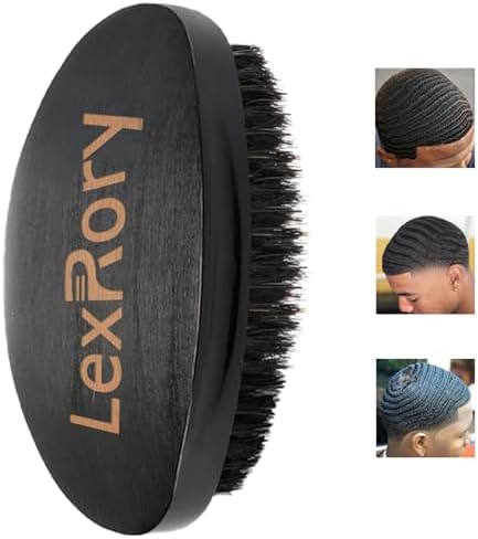 360 Curved Wave Brush For Men - Medium Hard Palm Wave Hair Brushes - Made with Beech Mix Nature Boar Bristle Brush For Black Hair (Black) by MANSHION
