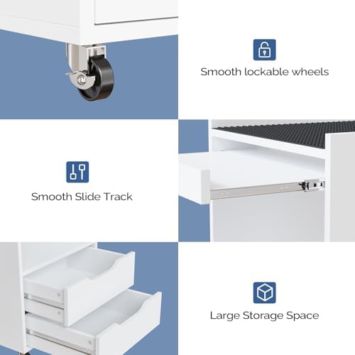 Salon Trolley Cart with Wheels, Esthetician Cart with Non-Slip Pads Drawers, Wood Mobile Storage Organizer for Beauty Spa Tattoo Esthetic Clinic Dental Salon Lab, White - Image 4