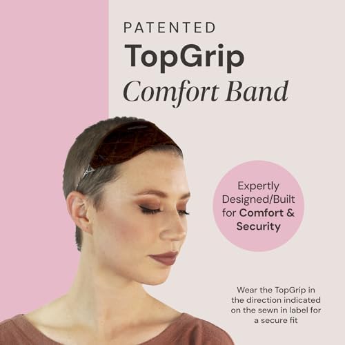 MILANO COLLECTION Glueless Top Grip for Hair Topper & Wiglets, Adjustable Translucent Strap with Side Openings, Top Headband for Your Wig or Topper, Includes Clips, Brown, Large - Image 2