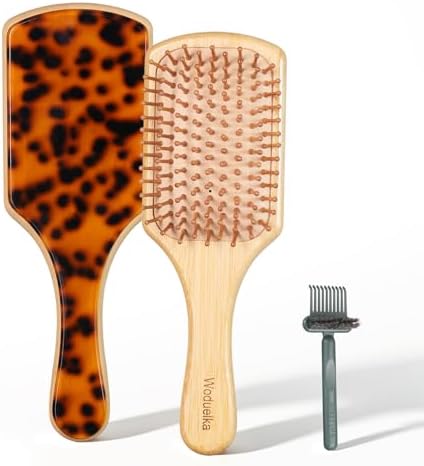 Bamboo Paddle Hair Brush for Women, Detangling & Scalp Massage by Woduelka