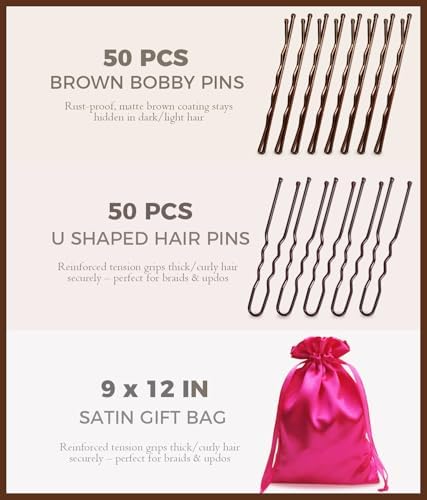 Hair Accessories Kit with 18 Stain Scrunchies for Women(S/M/L), 20 No Damage Seamless Hair ties, 100 Bobby Pins, Travel Organizer Box & Gift Pouch(6 Neutral Colors) - Image 6