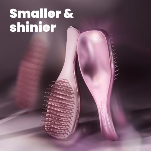 Tangle Teezer Chrome Detangler Mini Hair Brush, Straight to Curly, Pink - Image 5