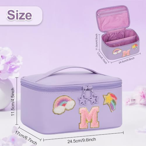 OCHEAL Initial Makeup Bag,Purple Travel Makeup Organizer Case Beauty Toiletry Cosmetic Bag with Rainbow, Trendy Stuff Personalized Gifts for Women and Girls-M - Image 3