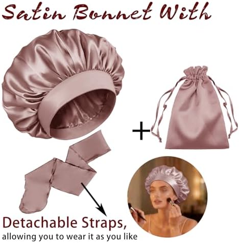 Womens Hair Bonnets Satin Bonnet for Sleeping Silk Bonnets Curly Hairs Braids Silky Sleep Caps with Long Soft Tie Band - Image 2