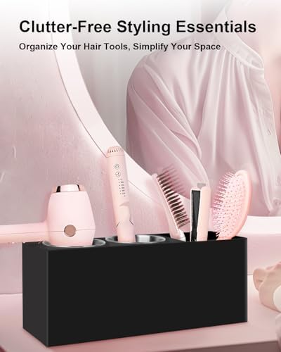 Hair Tool Organizer, Hair Dryer Holder with Heatproof Steel Cups, Acrylic Vanity Organizer for Curling Iron, Flat Iron & Hair Brushes, Perfect for Bathroom (Black, Standard) - Image 2
