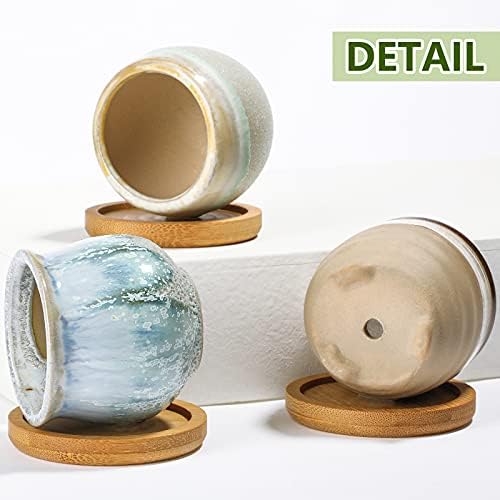 Remerry 18 Pcs Ceramic Small Succulent Pots 2.5 in with Drainage Bamboo - Image 3