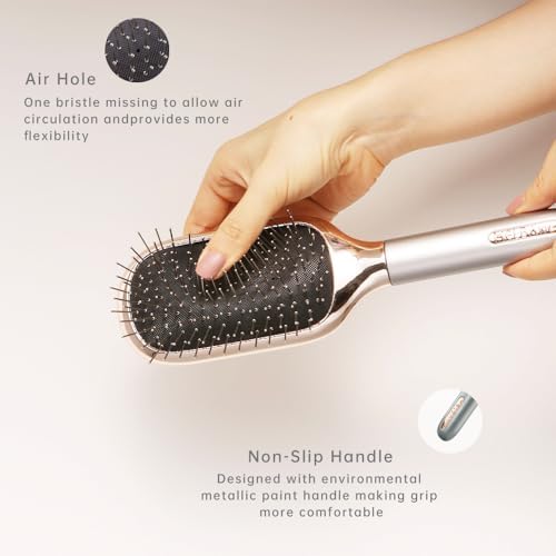 Melbang Hair Brush for Thick Curly Thin Long Short Wet or Dry Hair Adds Shine and Makes Hair Smooth Hair Comb Paddle Hair Brush for Men Women Kid (Silver) - Image 5