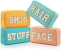 Remerry 4 Pcs Nylon Makeup Bags Waterproof Spacious Travel Cosmetic Bag for Women Chenille Letter Preppy Zipper Pouch Face Stuff Skin Hair Organizer Gift(Blue, Pink, Apricot, Purple) by Remerry