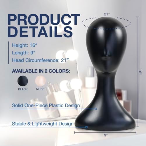 STUDIO LIMITED Plastic Mannequin Head Nude 16 Inch 3 Pack for Wig Display - Image 3