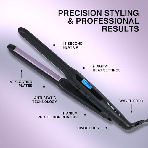 Remington Anti-Static Flat Iron, 1/2 Inch, Titanium + Ceramic Coating - Image 2